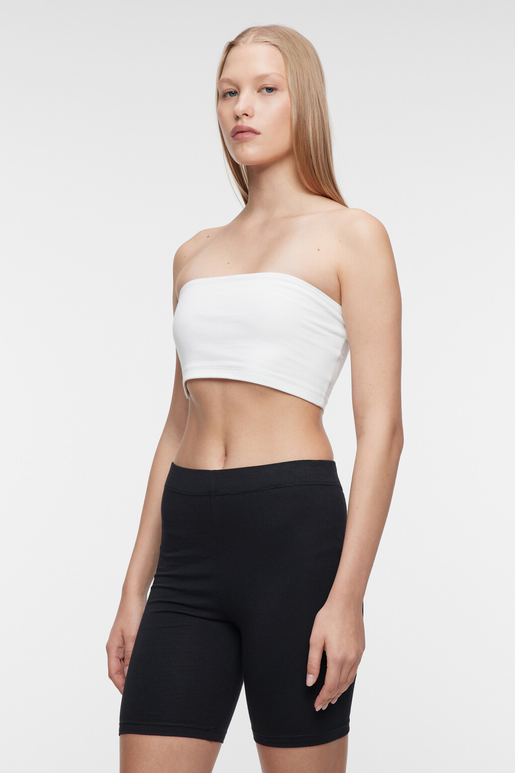 Топ-бандо хлопковый облегающий без бретелек - цвет белый - 3