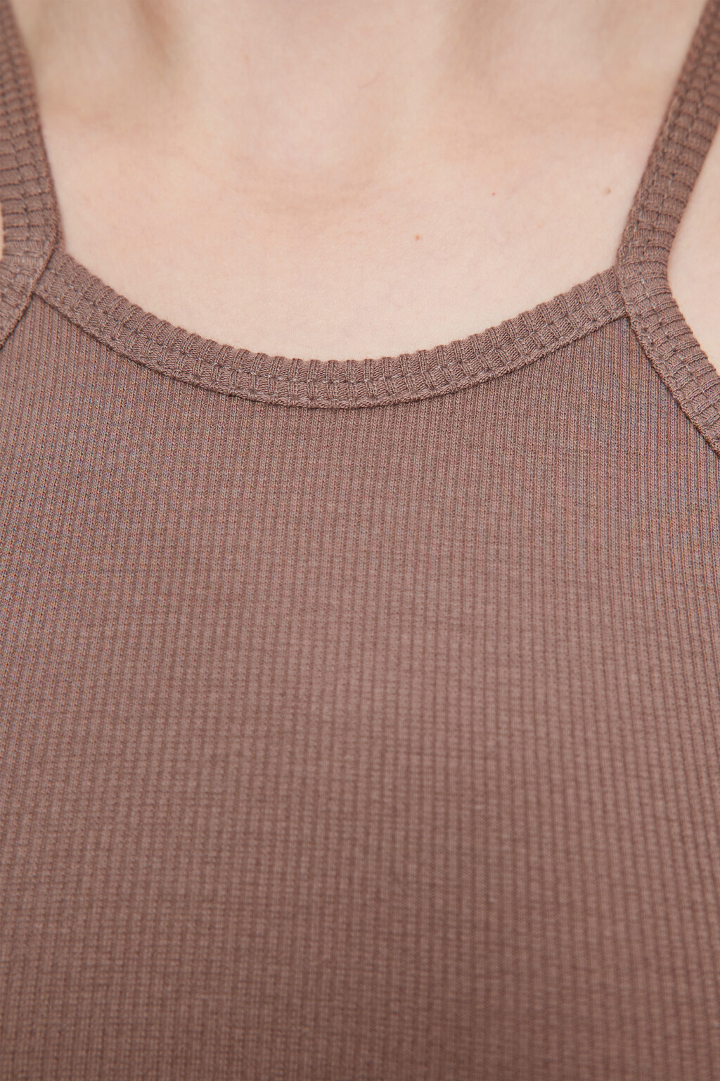 Топ-майка облегающий хлопковый на тонких бретелях - цвет коричневый - 5