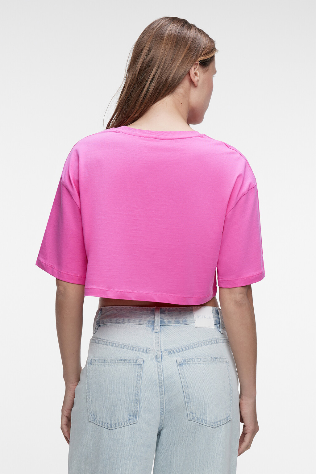 Футболка-топ oversize укороченная однотонная - цвет розовый - 4