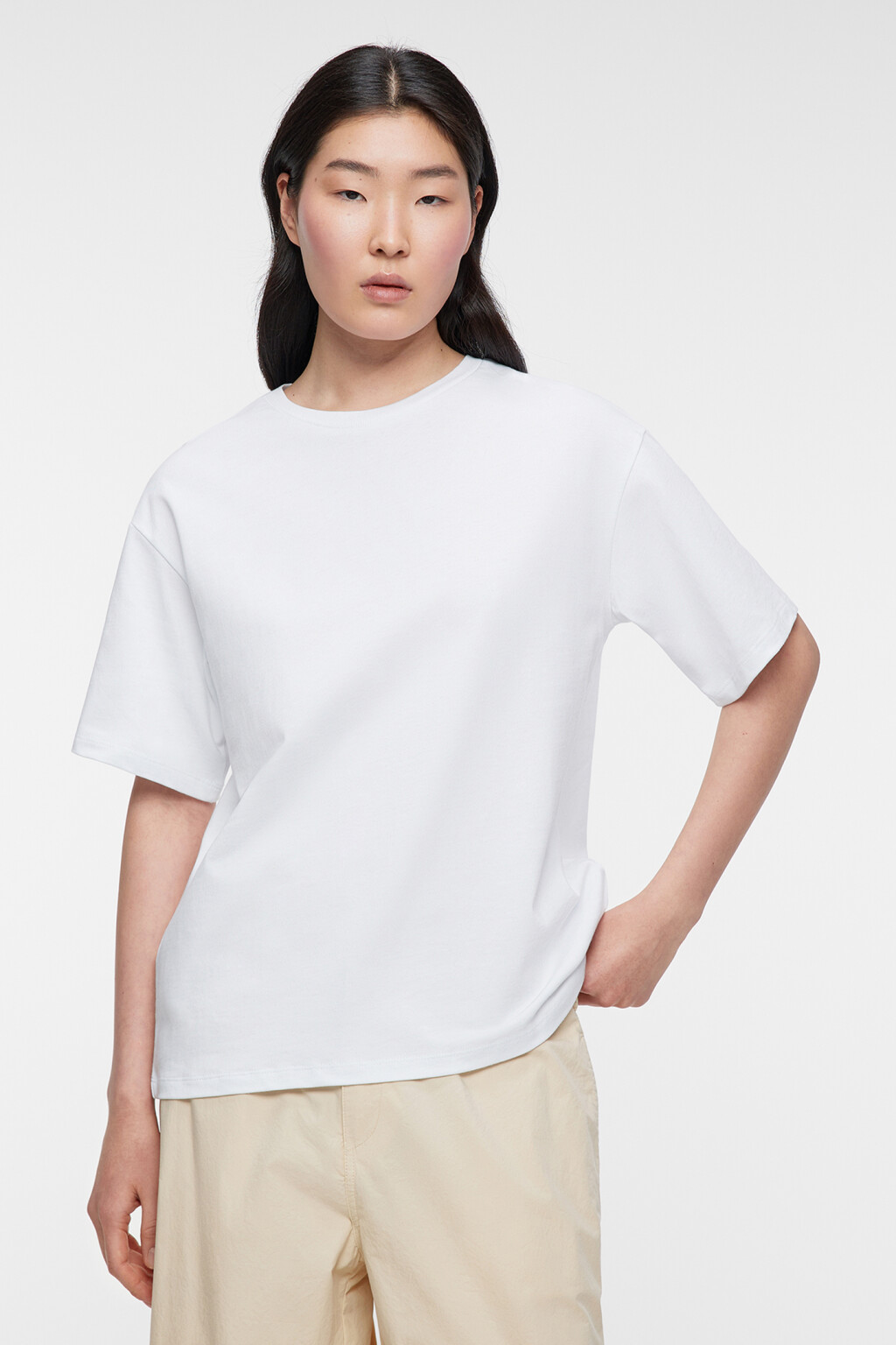 Футболка oversize хлопковая однотонная - цвет белый - 1