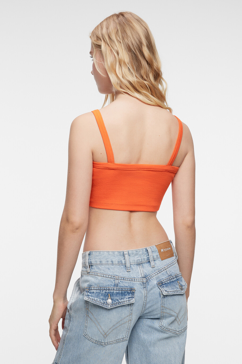 Майка-топ укороченная хлопковая в рубчик - цвет оранжевый - 3