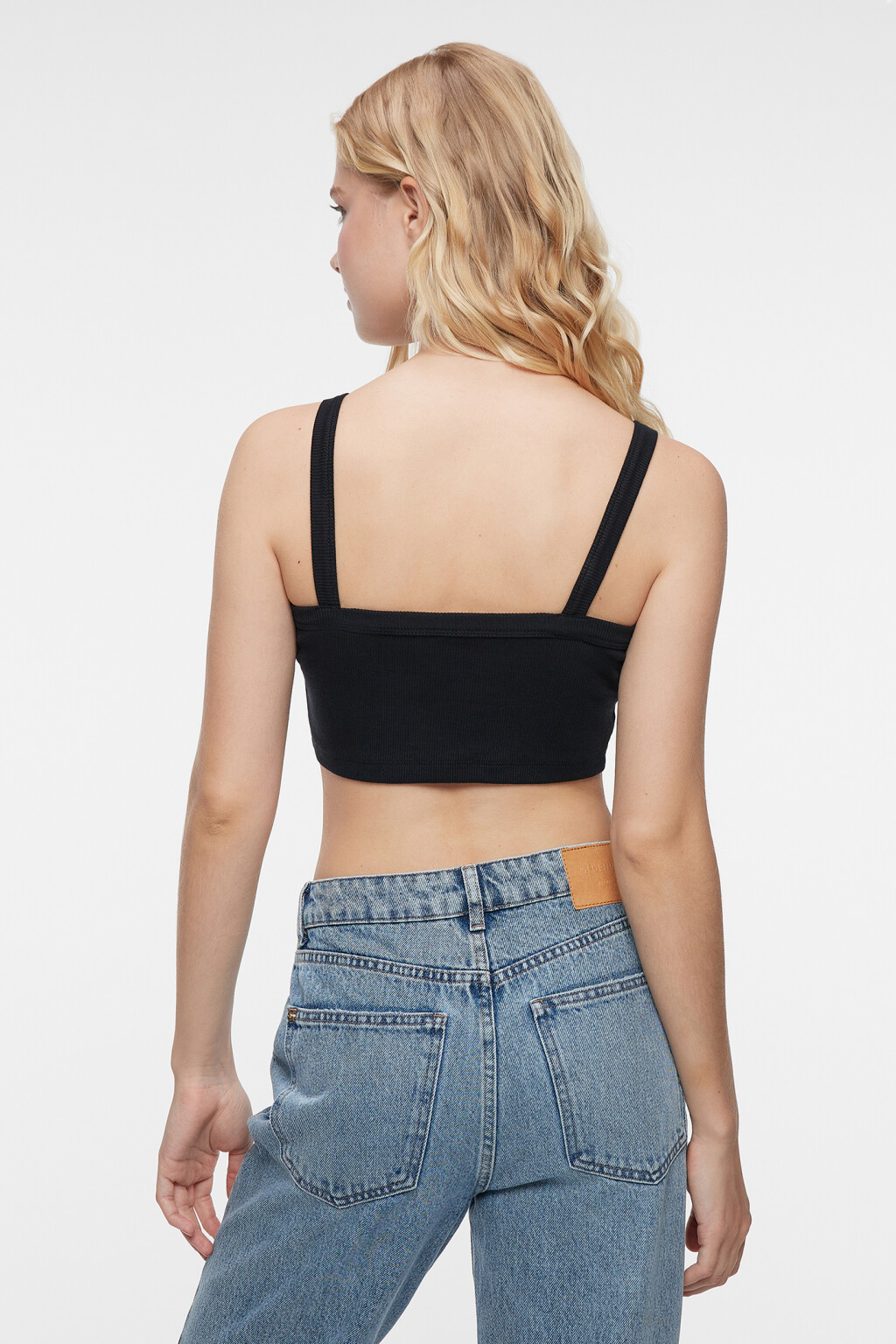 Майка-топ укороченная хлопковая в рубчик - цвет черный - 3