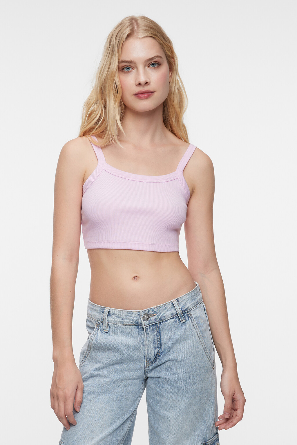 Майка-топ укороченная хлопковая в рубчик - цвет розовый - 1