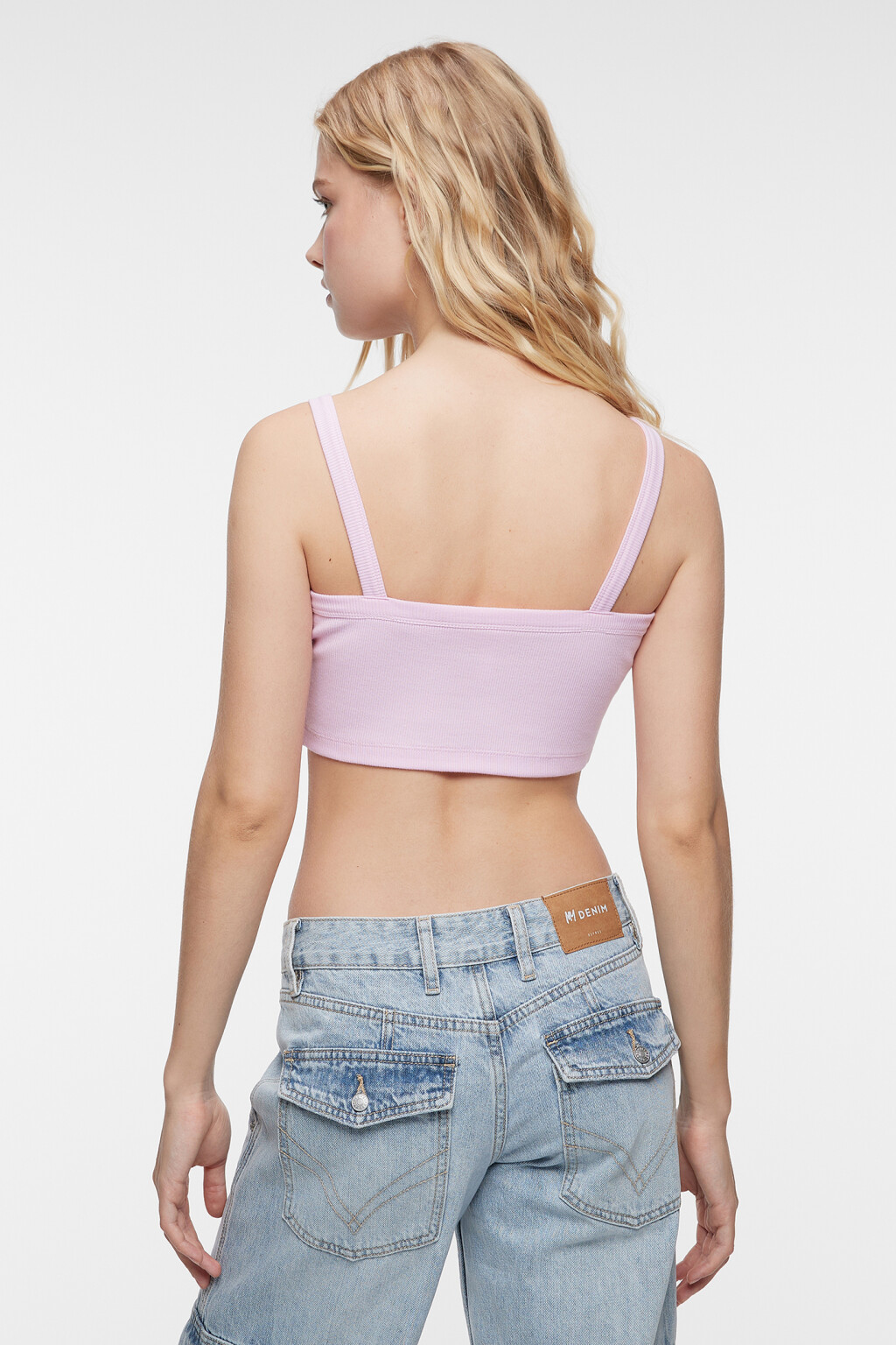 Майка-топ укороченная хлопковая в рубчик - цвет розовый - 3