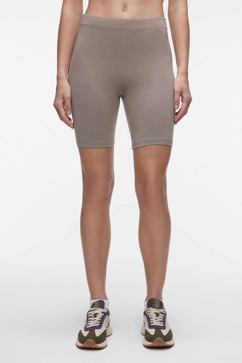 Шорты-велосипедки хлопковые гладкие со средней посадкой - цвет коричневый - 1