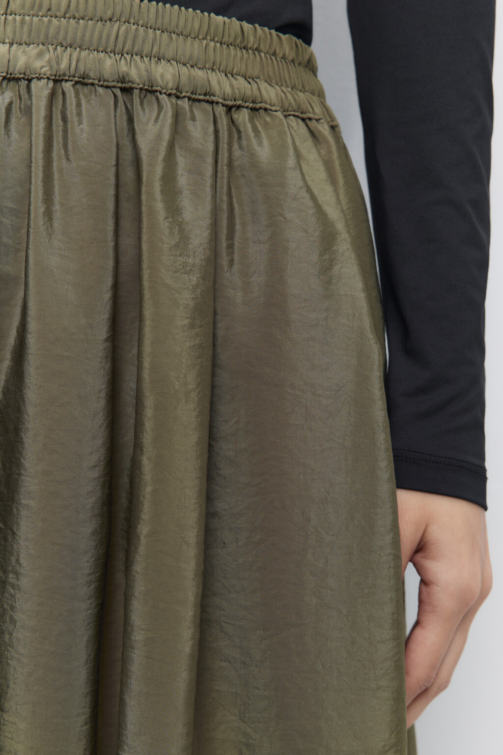 Юбка миди пышная с поясом на резинке и карманами - цвет зеленый - 8