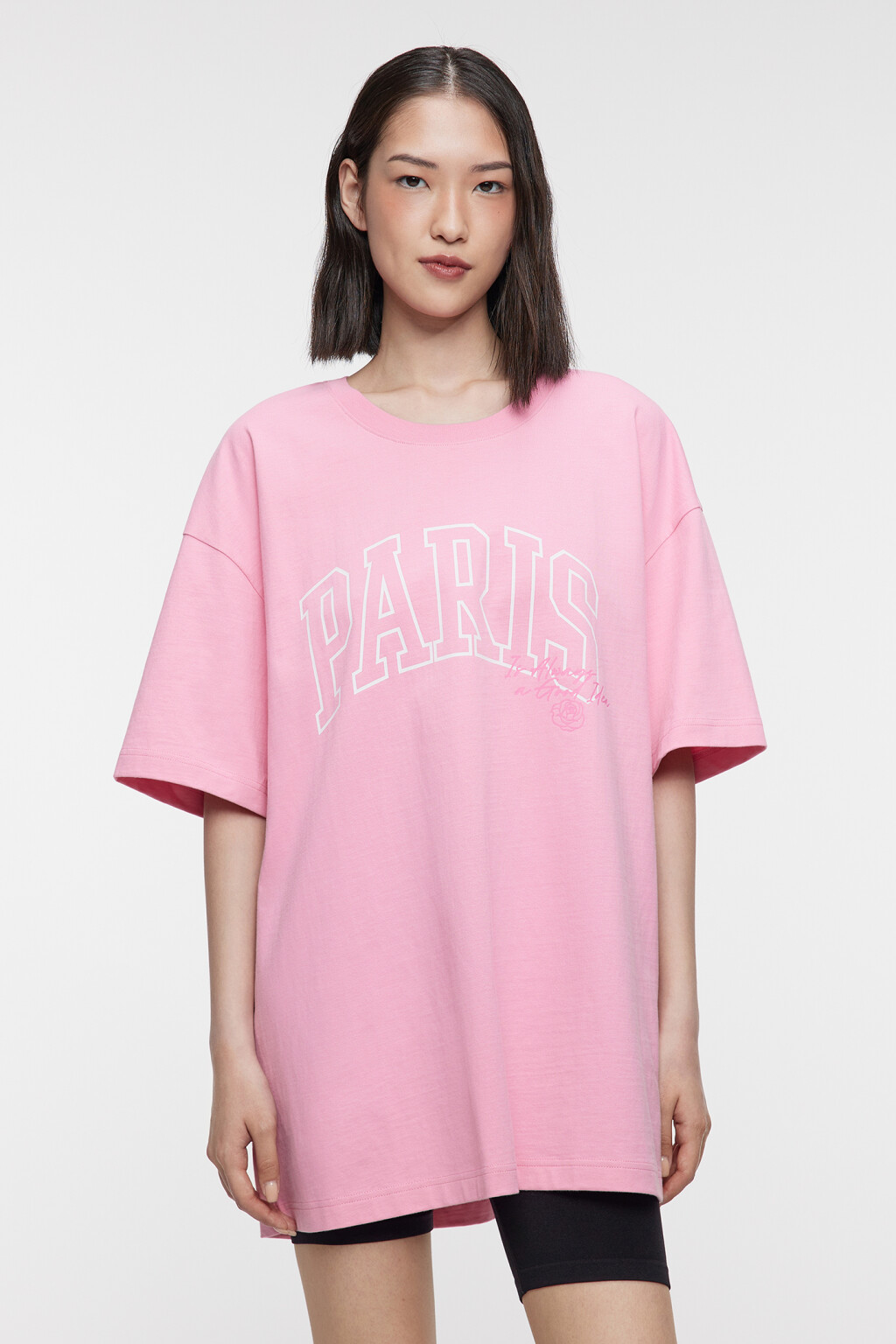 Футболка oversize хлопковая с принтом - цвет розовый - 2