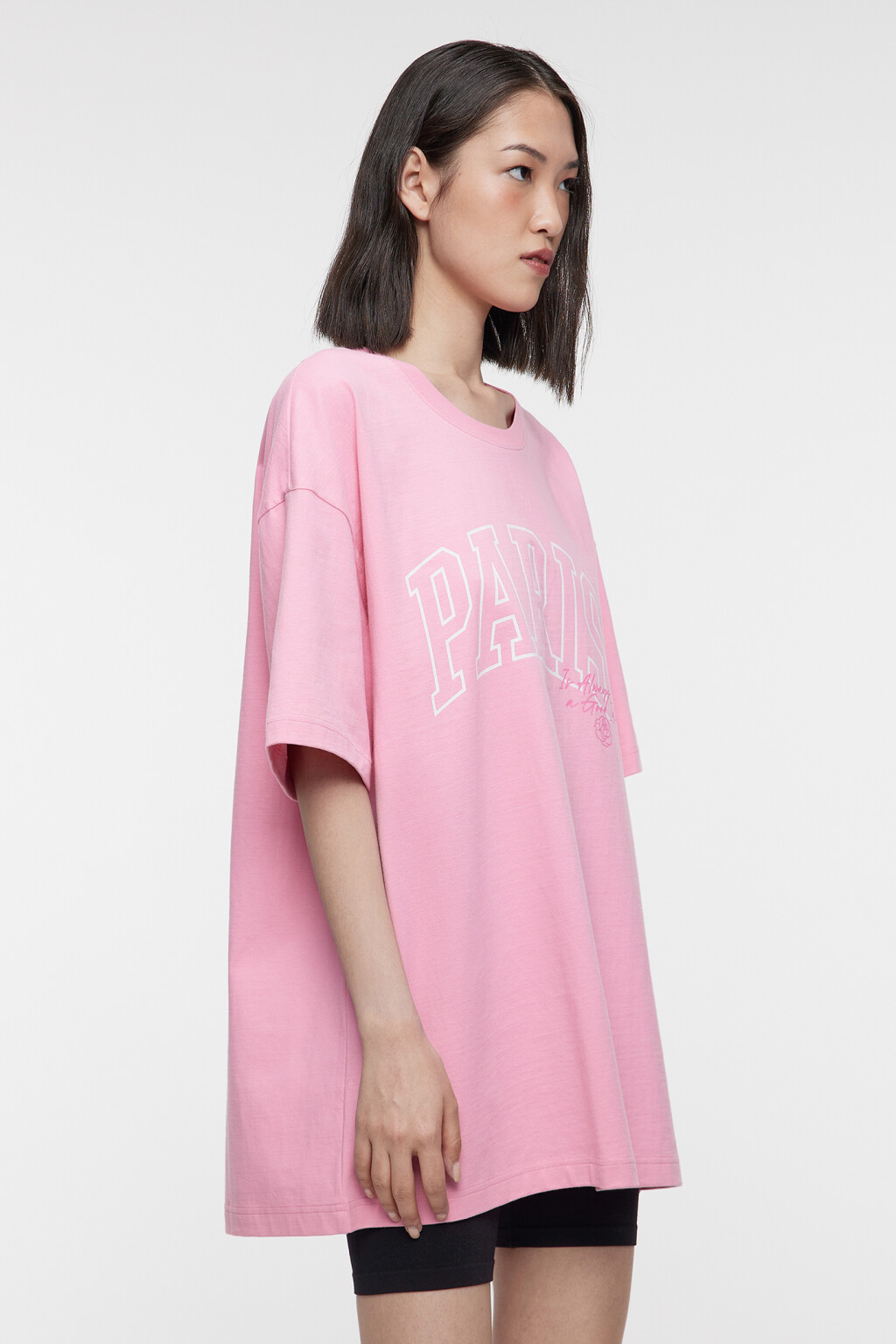 Футболка oversize хлопковая с принтом - цвет розовый - 3