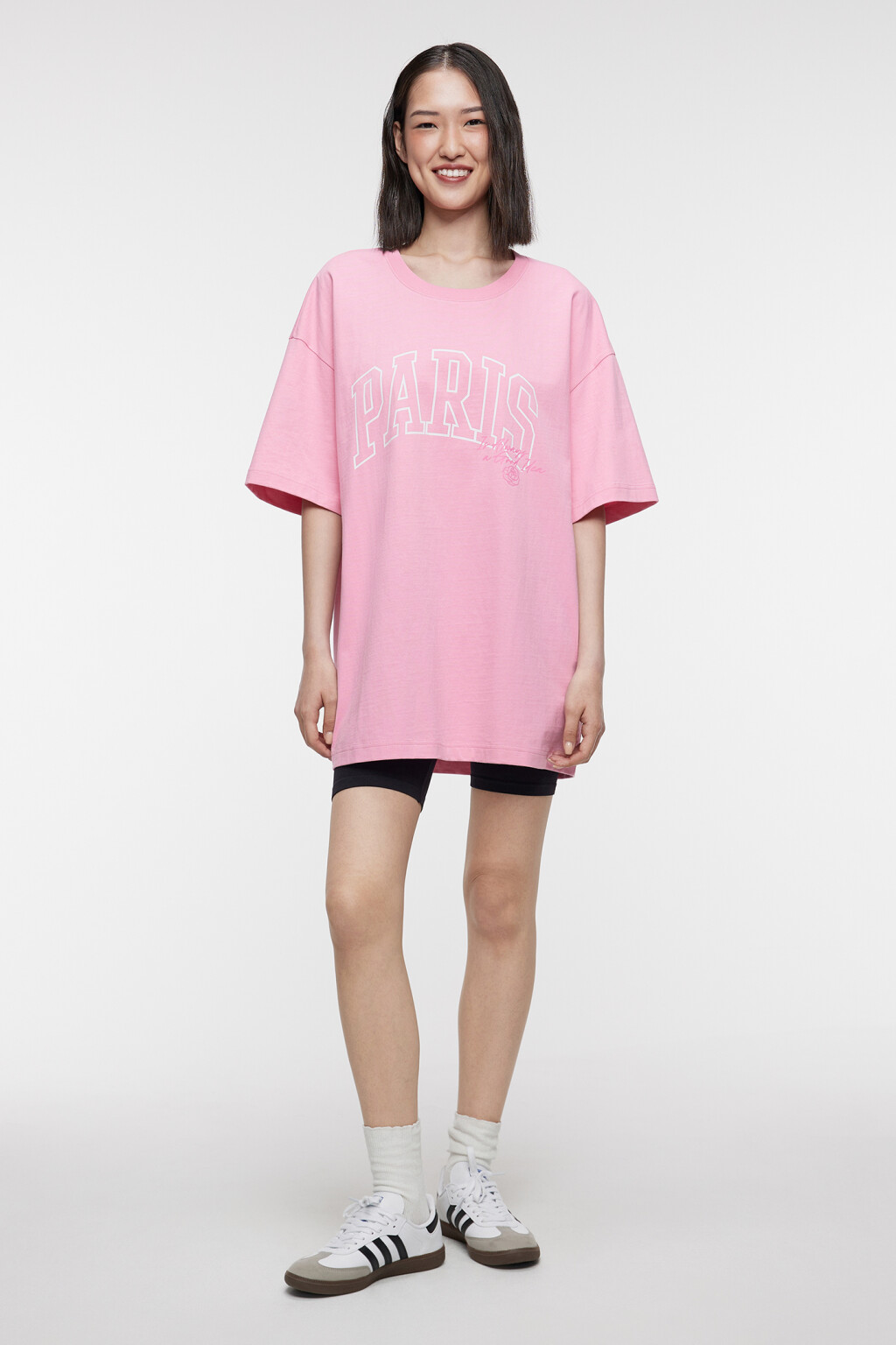 Футболка oversize хлопковая с принтом - цвет розовый - 1