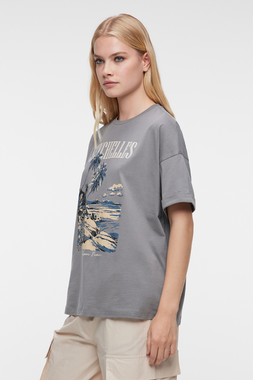 Футболка oversize хлопковая с принтом - цвет серый - 3