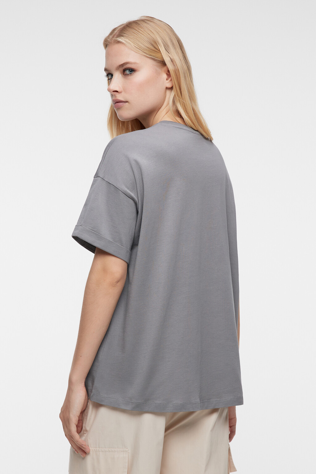Футболка oversize хлопковая с принтом - цвет серый - 4