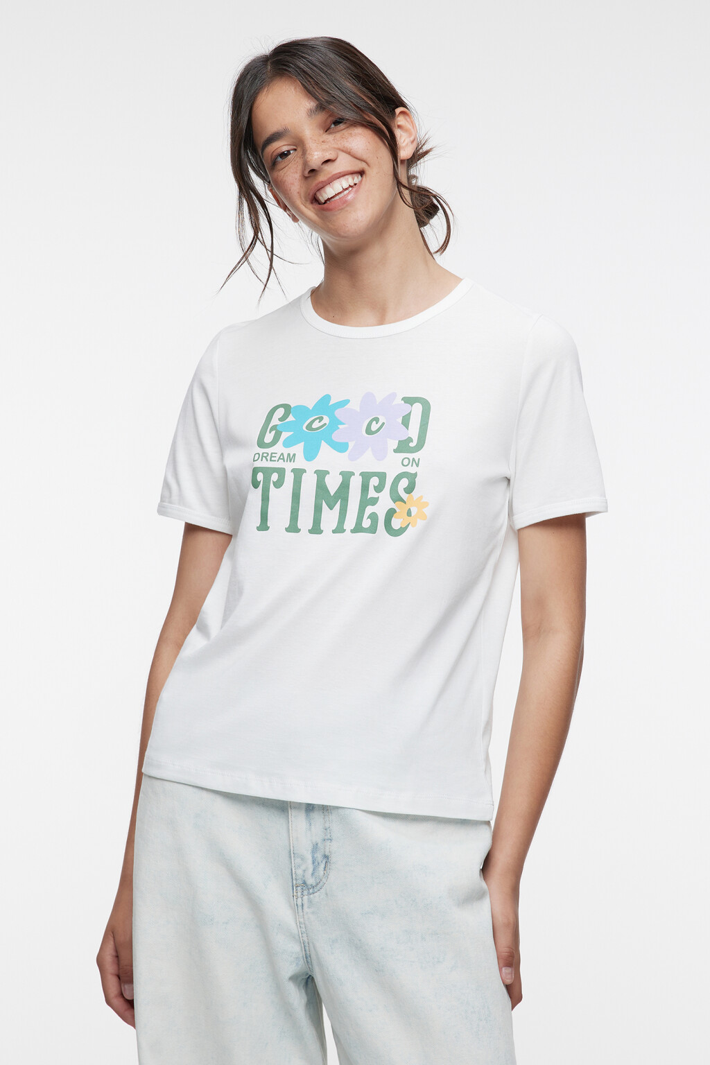 Футболка прямая хлопковая с летним принтом - цвет белый - 2