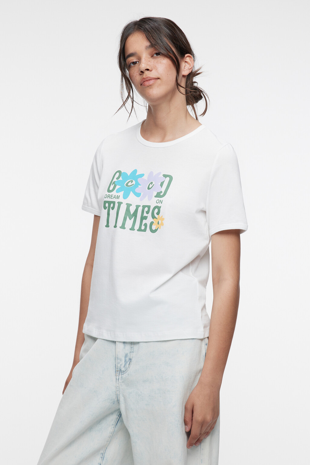 Футболка прямая хлопковая с летним принтом - цвет белый - 3