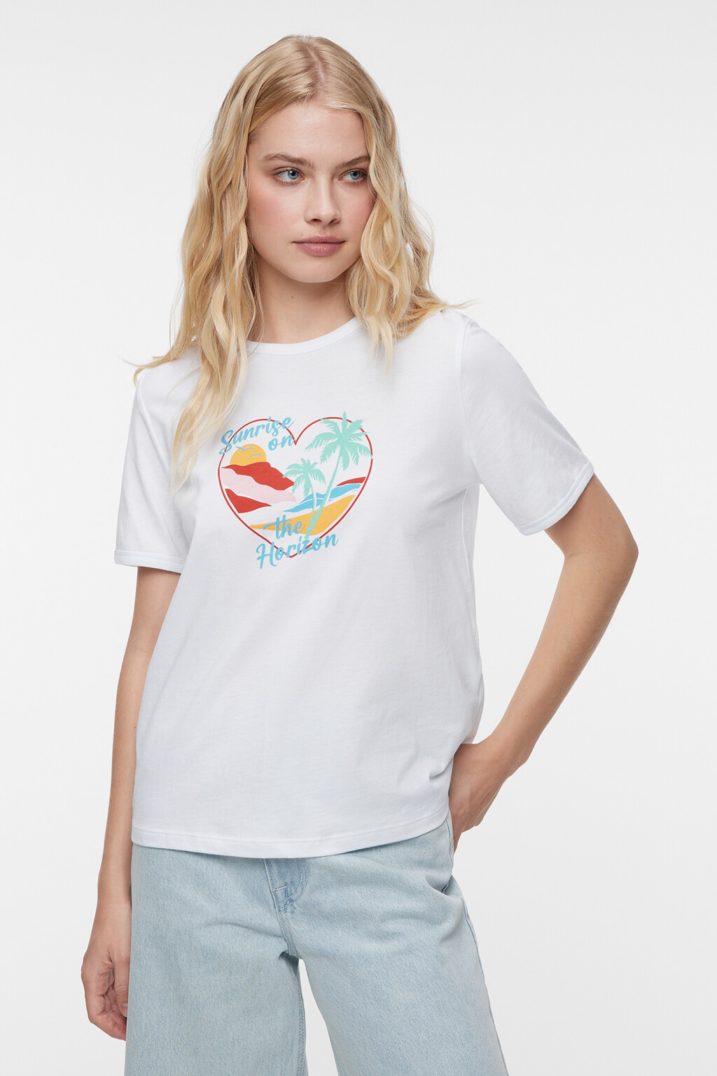 Футболка прямая хлопковая с летним принтом - цвет белый - 1