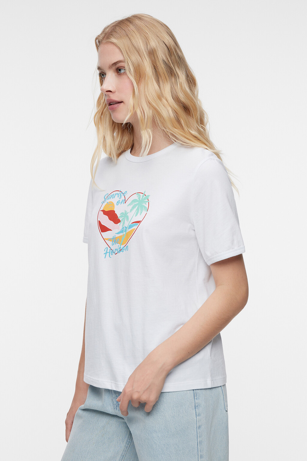 Футболка прямая хлопковая с летним принтом - цвет белый - 2