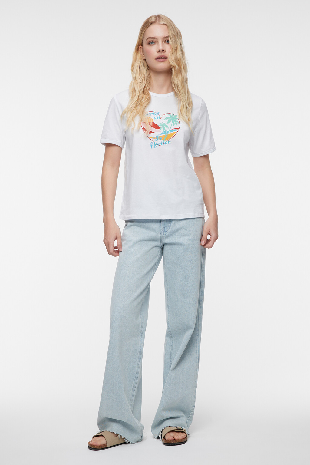 Футболка прямая хлопковая с летним принтом - цвет белый - 3