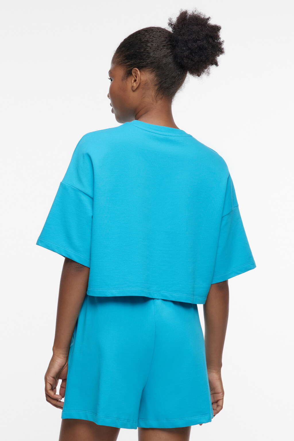 Топ-футболка oversize хлопковый укороченный с принтом - цвет голубой - 3