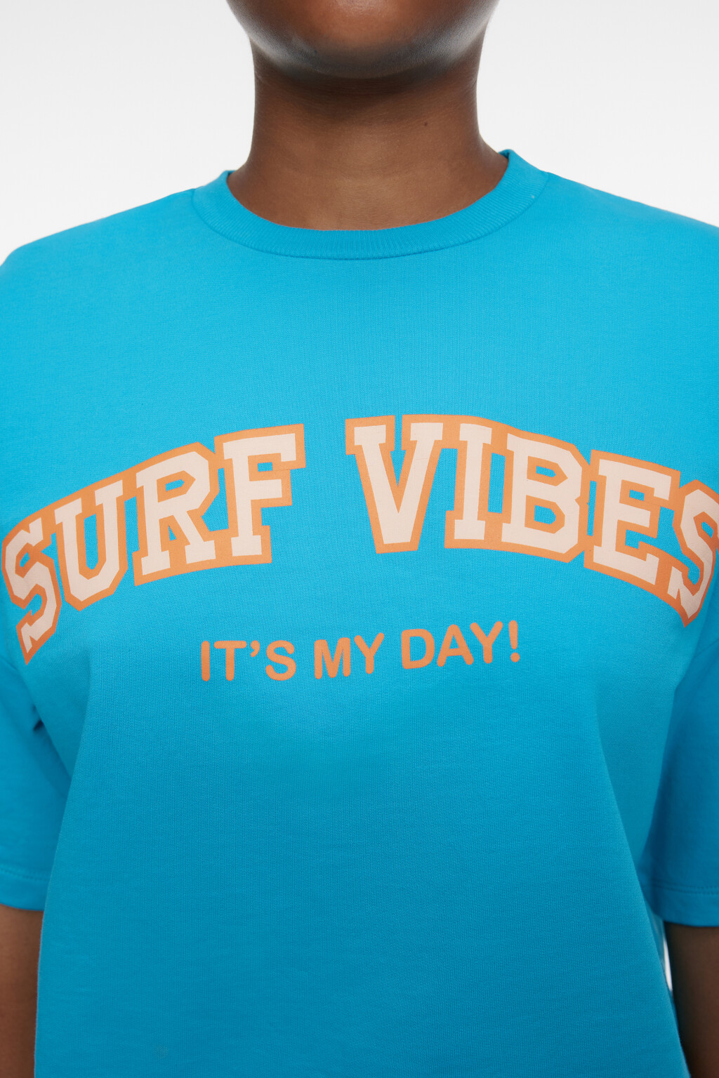 Топ-футболка oversize хлопковый укороченный с принтом - цвет голубой - 5