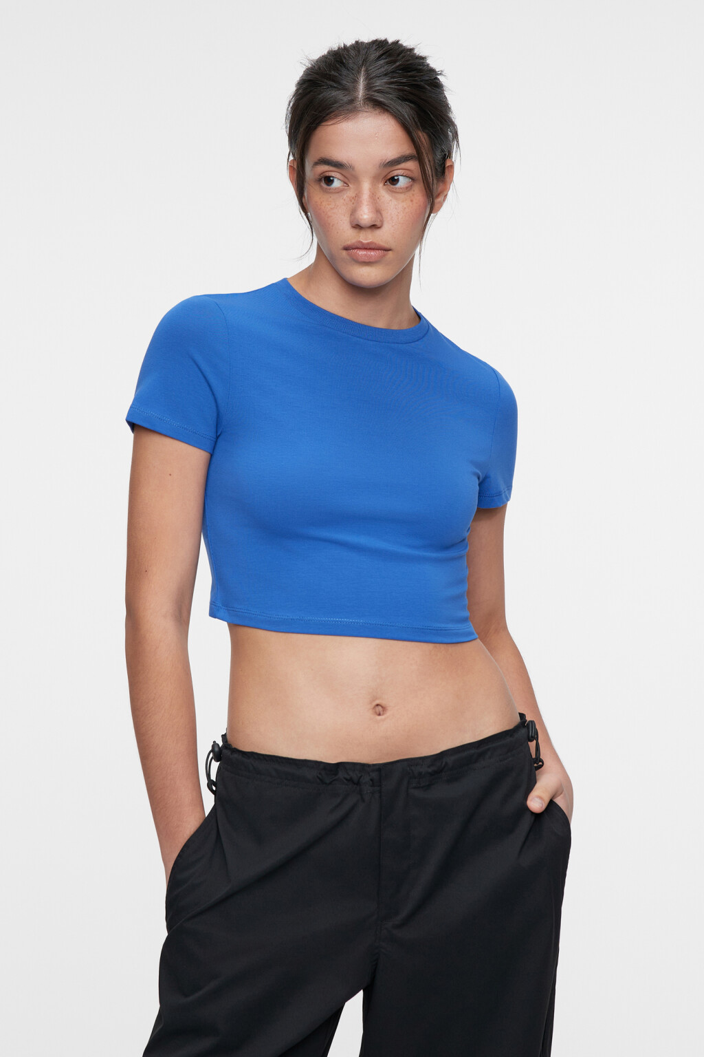 Топ-футболка хлопковый укороченный - цвет синий - 1