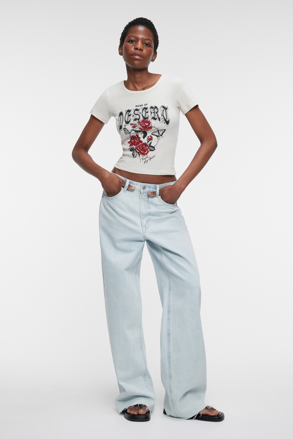 Футболка-топ укороченная хлопковая с принтом - цвет бежевый - 4