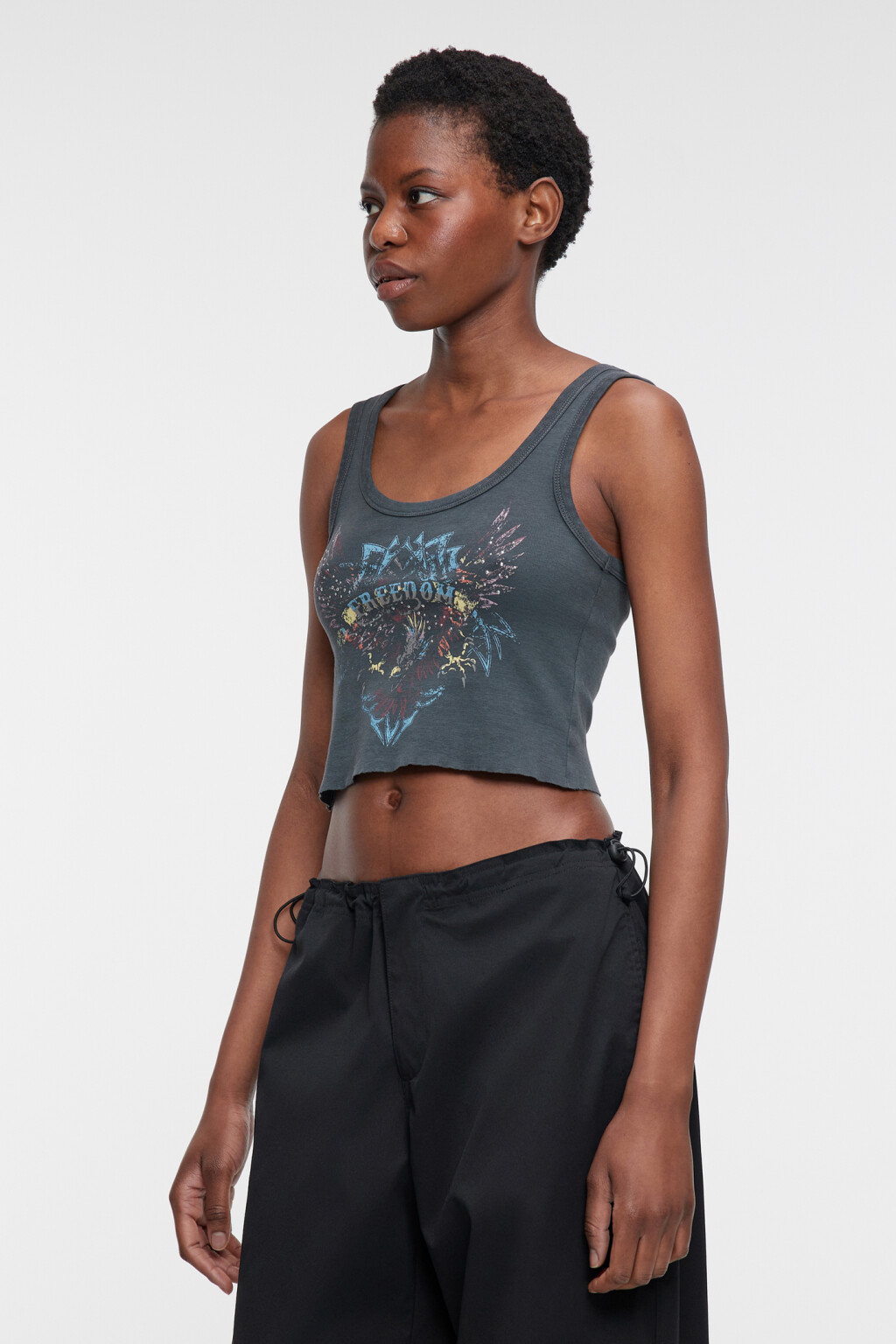 Майка-топ хлопковая укороченная с принтом - цвет серый - 3