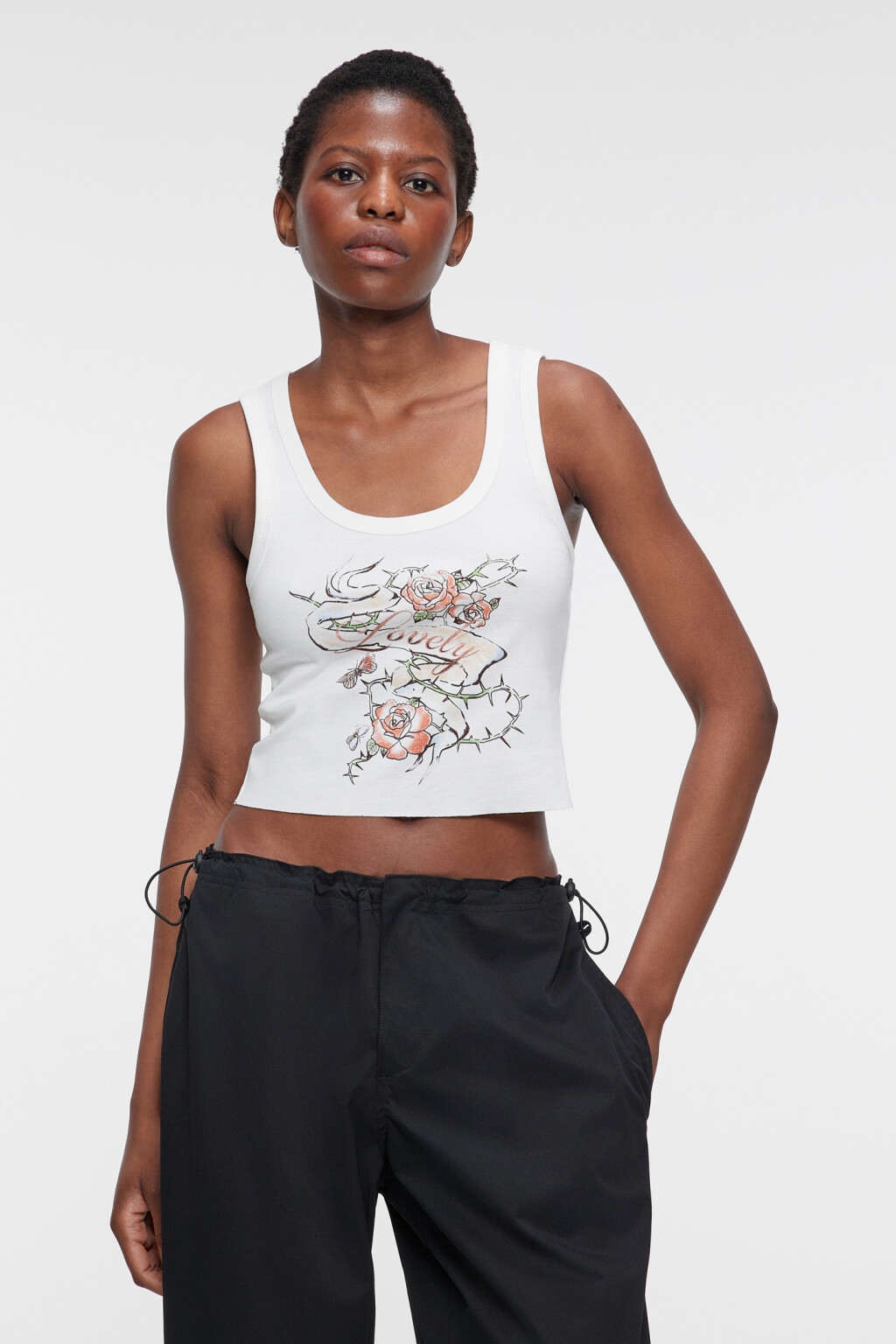 Майка-топ хлопковая укороченная с принтом - цвет белый - 2