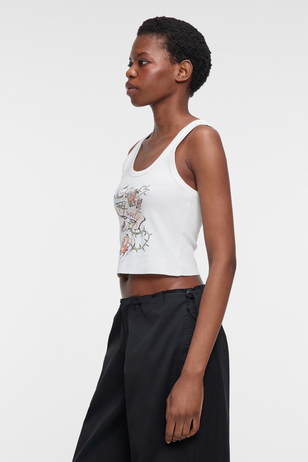 Майка-топ хлопковая укороченная с принтом - цвет белый - 3