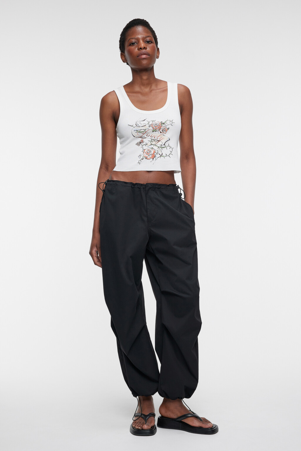 Майка-топ хлопковая укороченная с принтом - цвет белый - 1