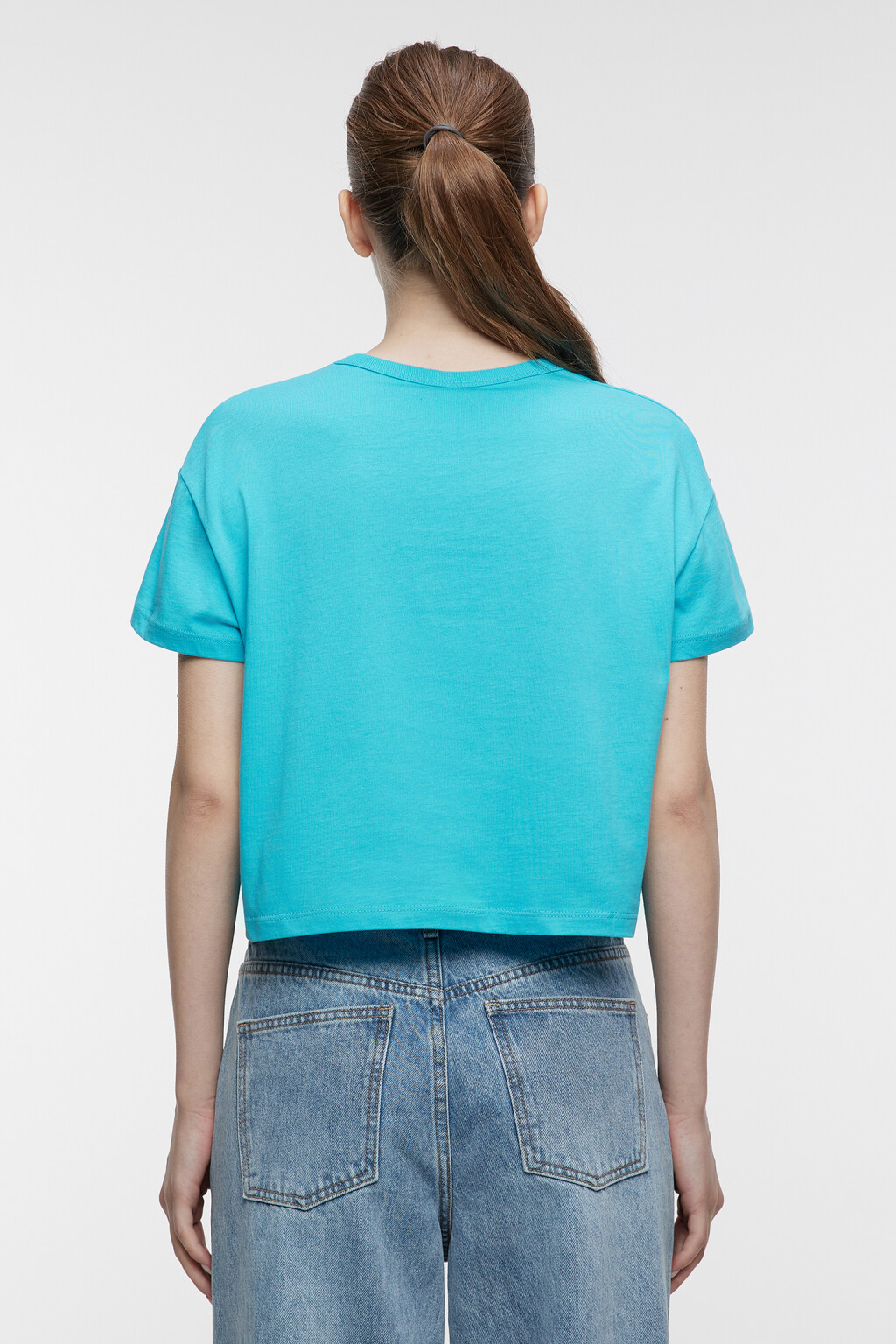 Топ-футболка oversize укороченный с принтом-надписью - цвет голубой - 3