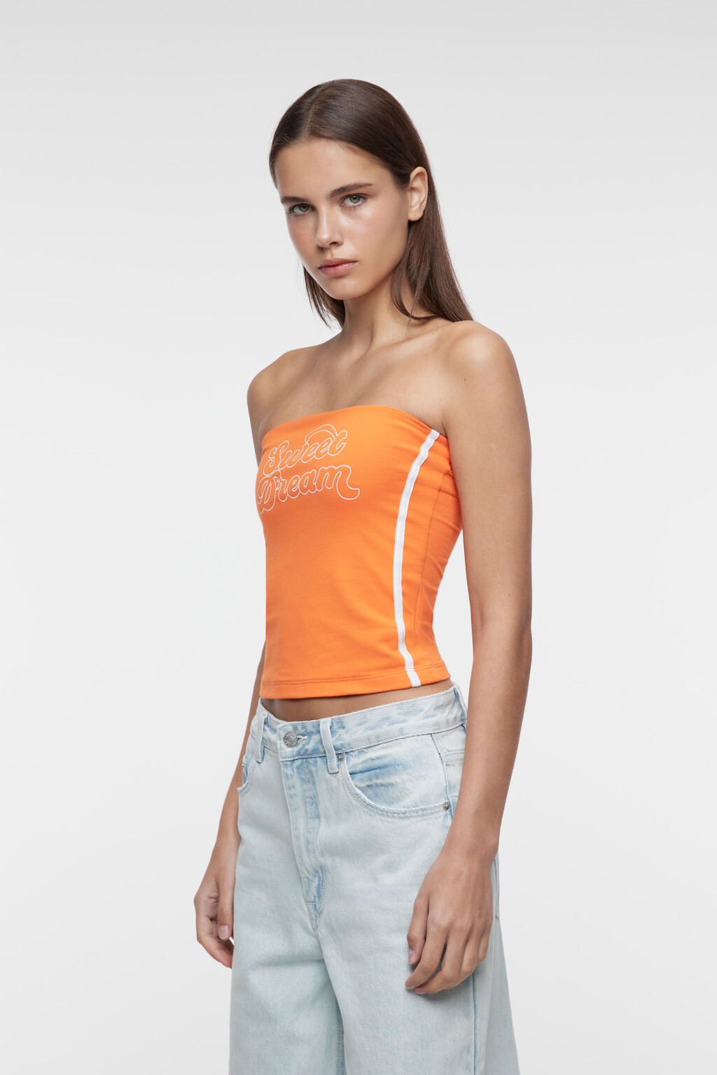Топ-бандо хлопковый облегающий с принтом-надписью - цвет оранжевый - 2