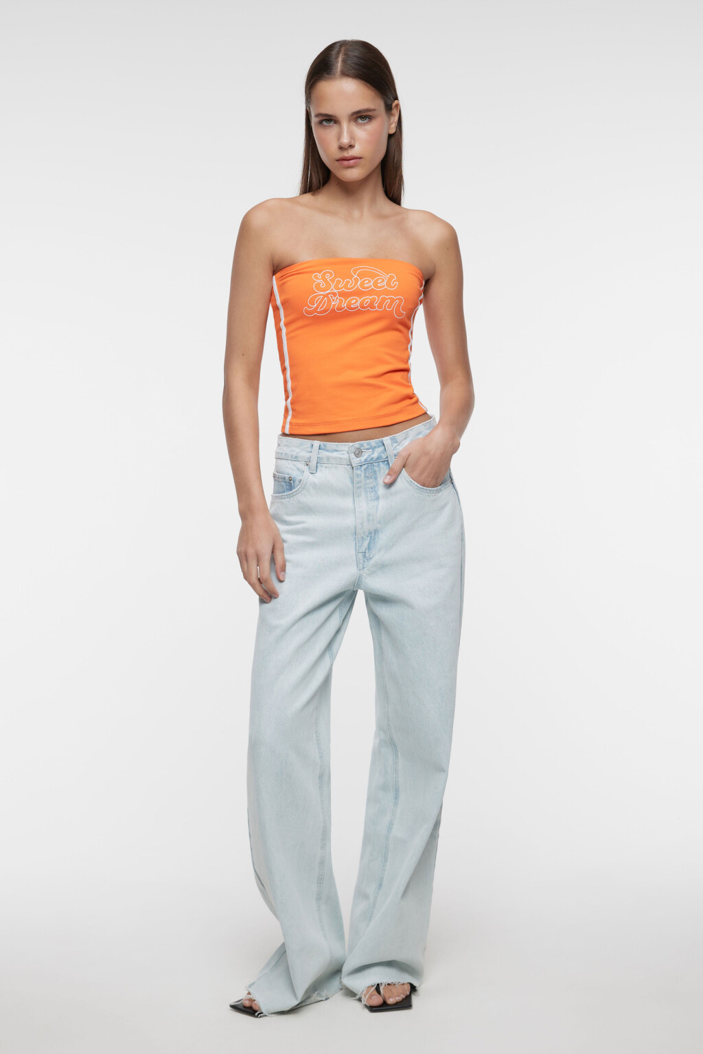 Топ-бандо хлопковый облегающий с принтом-надписью - цвет оранжевый - 9