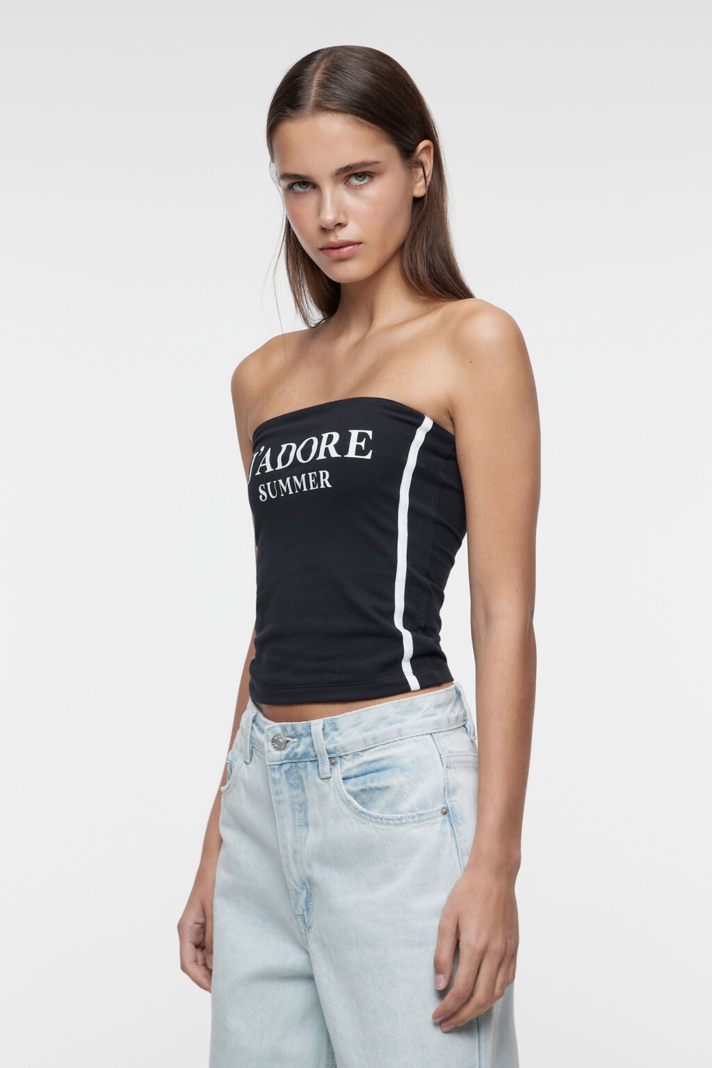 Топ-бандо хлопковый облегающий с принтом-надписью - цвет черный - 6