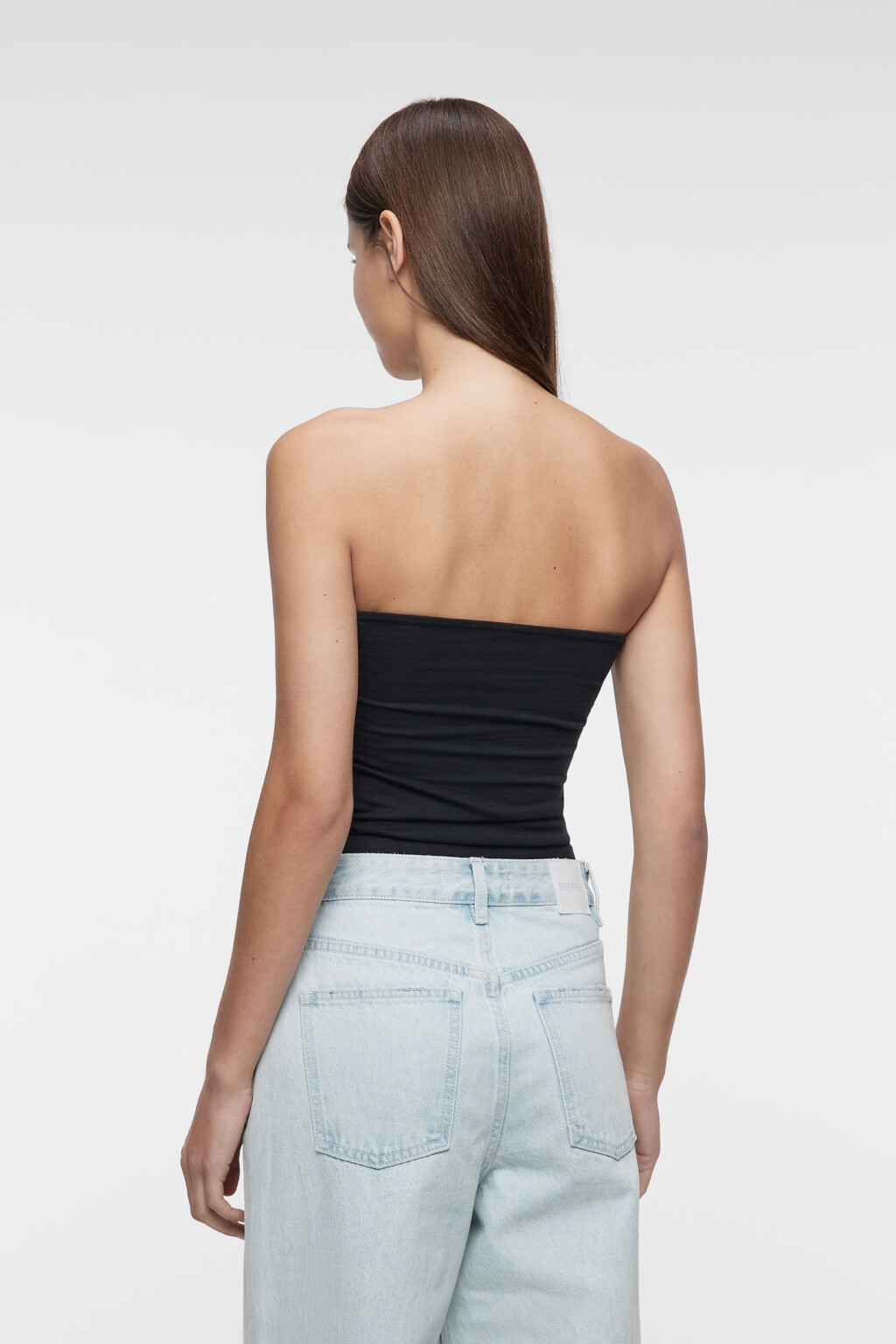 Топ-бандо хлопковый облегающий с принтом-надписью - цвет черный - 3