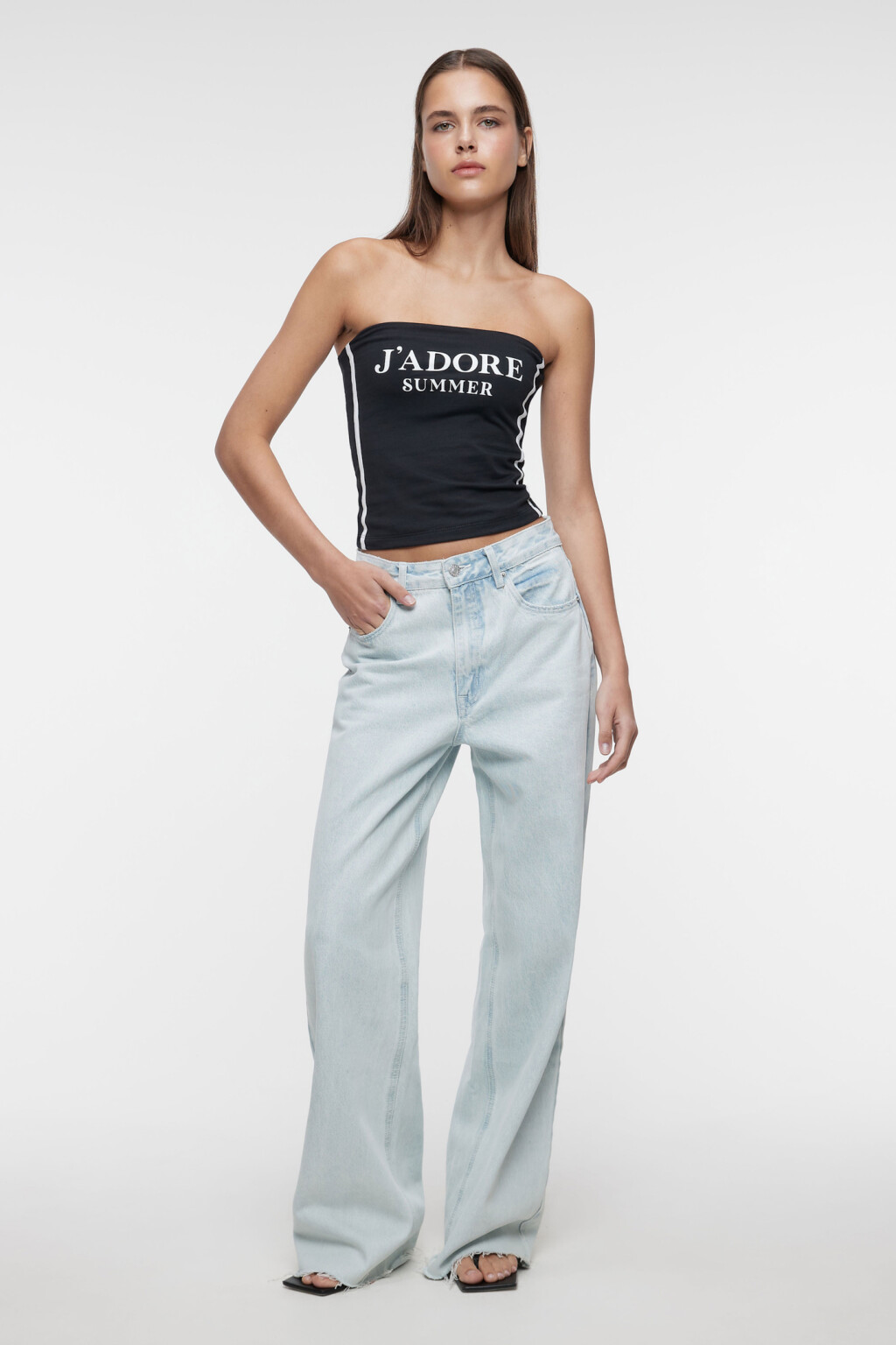 Топ-бандо хлопковый облегающий с принтом-надписью - цвет черный - 8