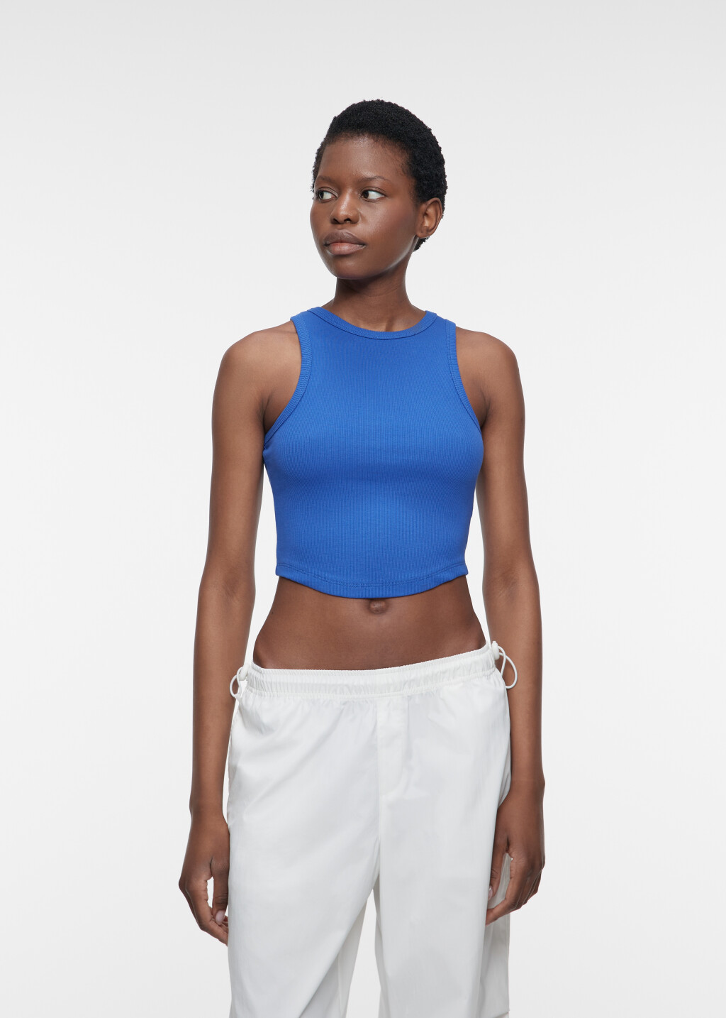 Топ-майка хлопковый облегающий с фигурным низом - цвет синий - 3