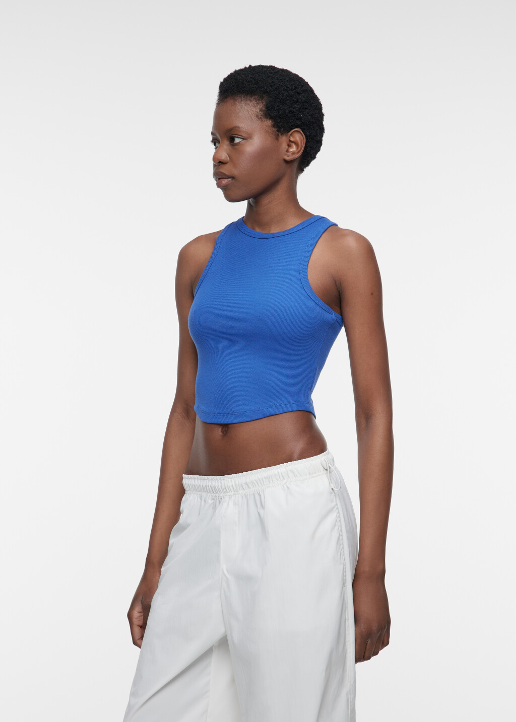 Топ-майка хлопковый облегающий с фигурным низом - цвет синий - 4