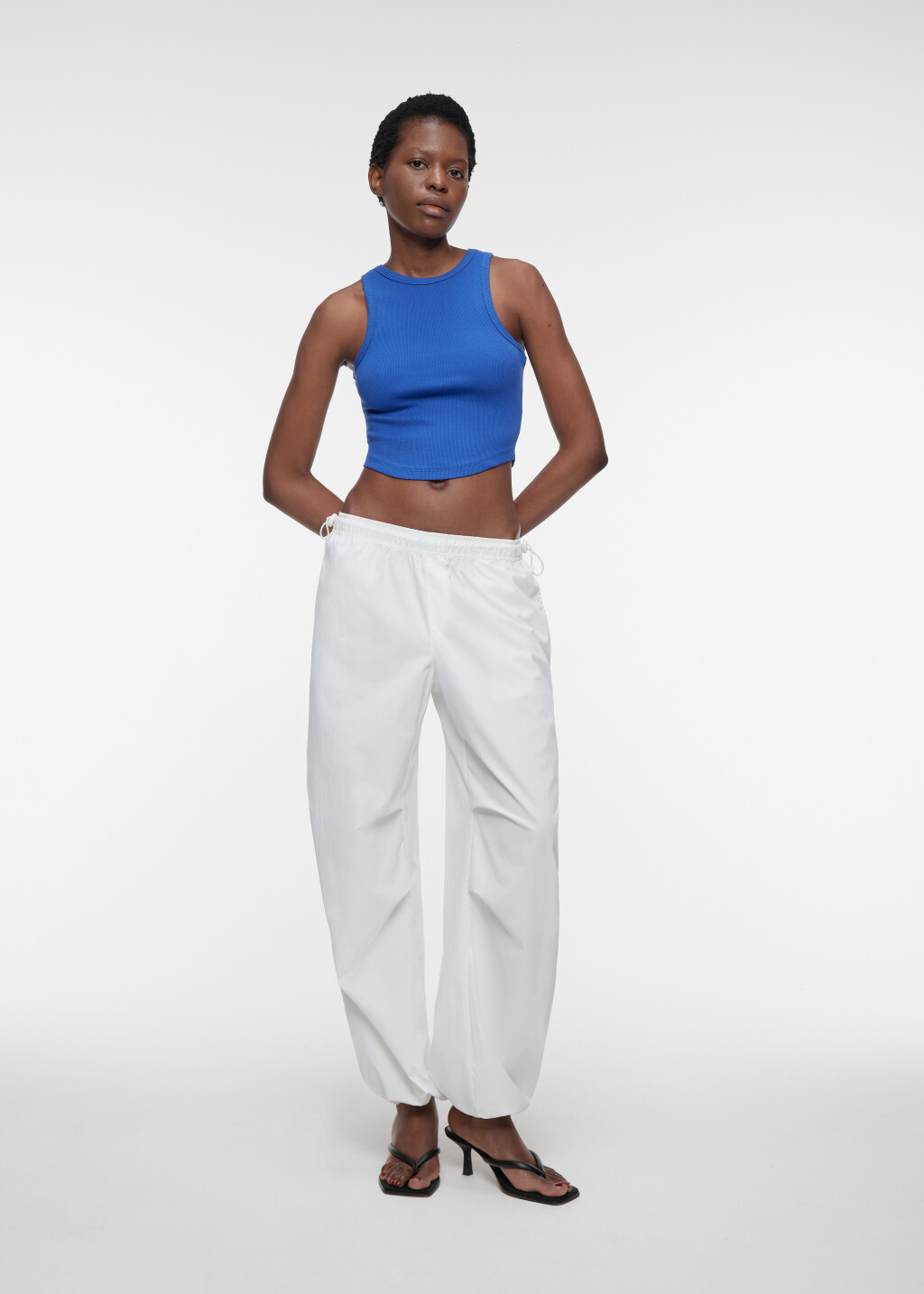 Топ-майка хлопковый облегающий с фигурным низом - цвет синий - 1