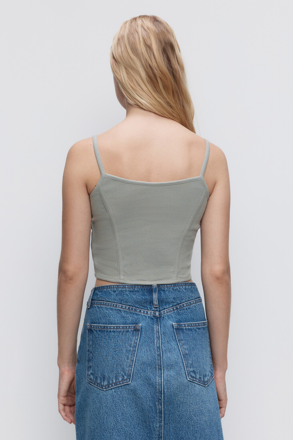 Топ-майка на тонких бретельках в корсетном стиле - цвет зеленый - 4