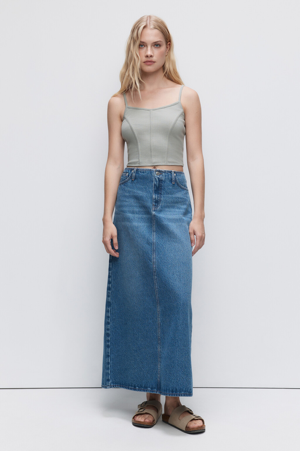 Топ-майка на тонких бретельках в корсетном стиле - цвет зеленый - 1