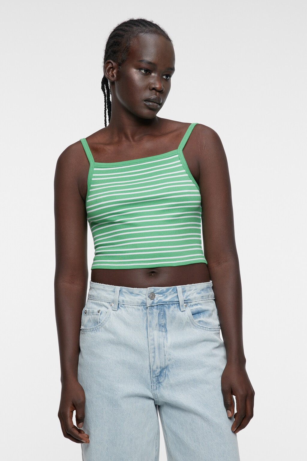 Топ-майка хлопковый укороченный в полоску - цвет зеленый - 1