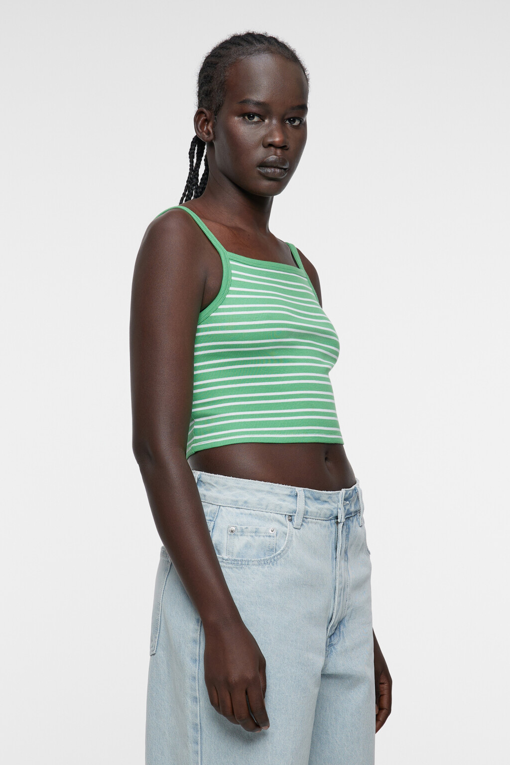 Топ-майка хлопковый укороченный в полоску - цвет зеленый - 2