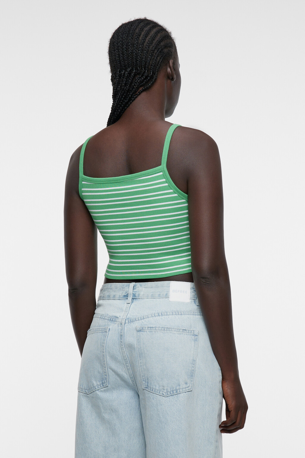 Топ-майка хлопковый укороченный в полоску - цвет зеленый - 3