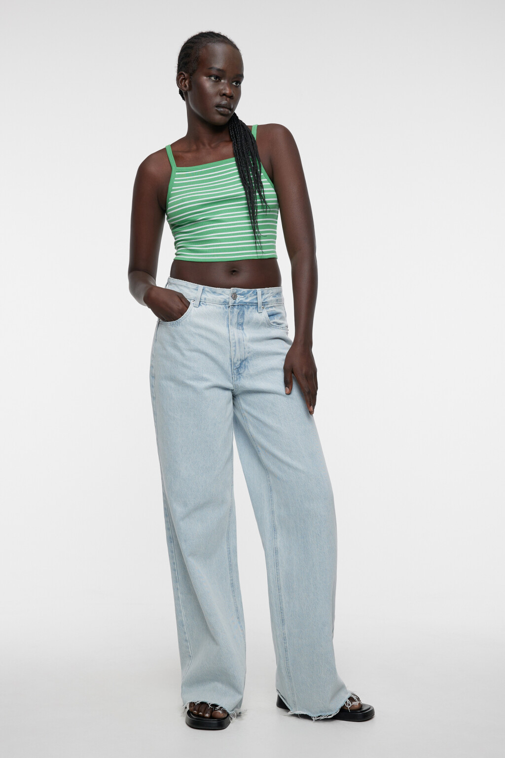 Топ-майка хлопковый укороченный в полоску - цвет зеленый - 4