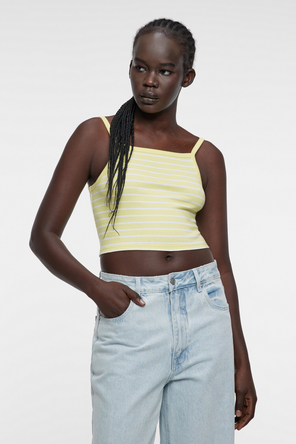 Топ-майка хлопковый укороченный в полоску - цвет желтый - 1