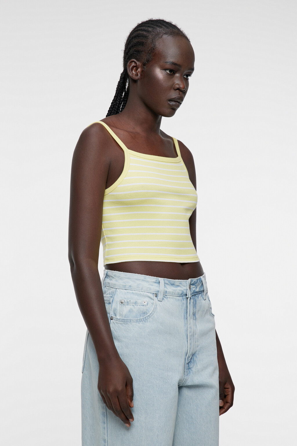 Топ-майка хлопковый укороченный в полоску - цвет желтый - 2