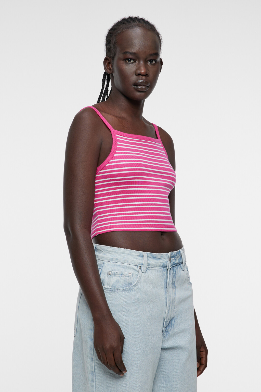 Топ-майка хлопковый укороченный в полоску - цвет розовый - 2