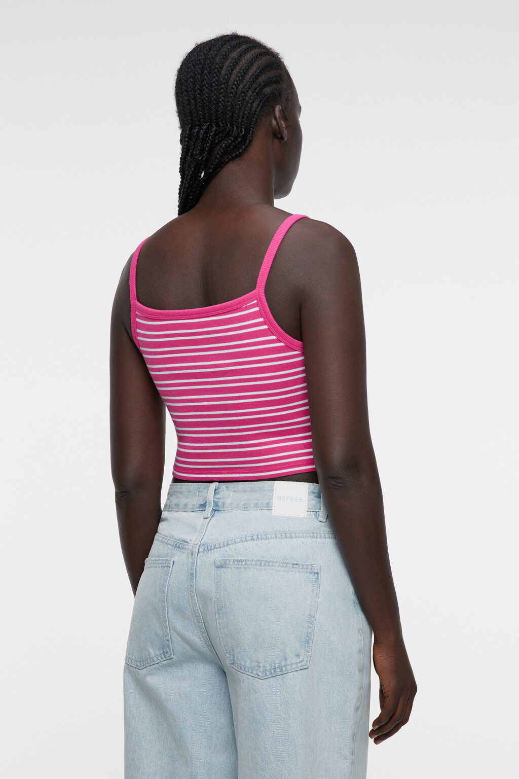 Топ-майка хлопковый укороченный в полоску - цвет розовый - 3