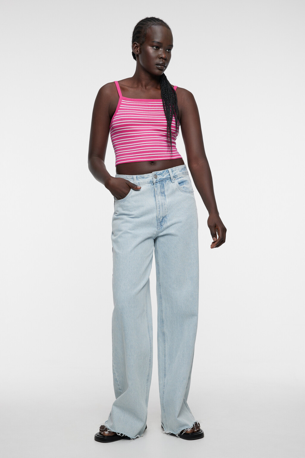 Топ-майка хлопковый укороченный в полоску - цвет розовый - 4