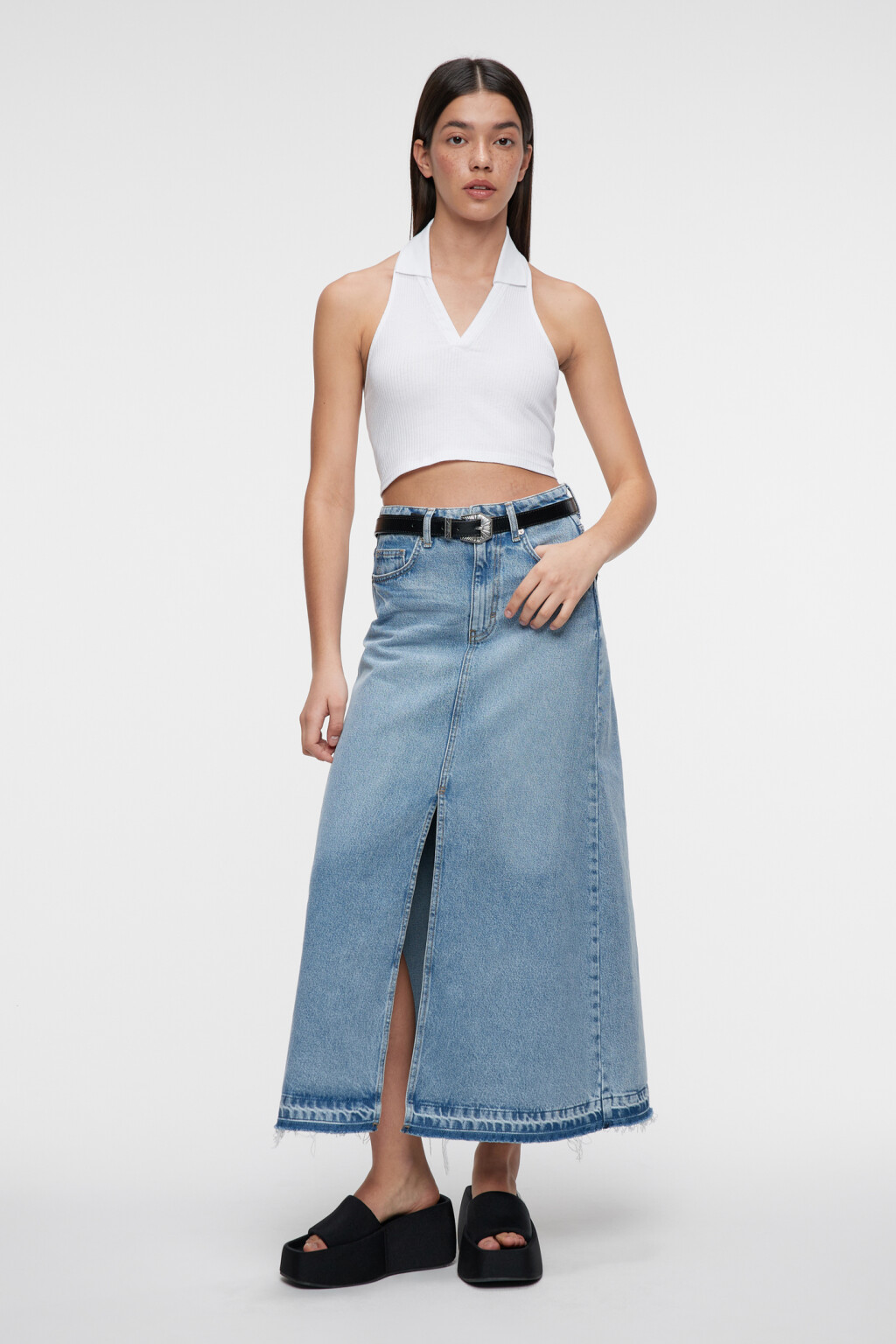 Топ-майка хлопковый укороченный с воротником поло - цвет белый - 4