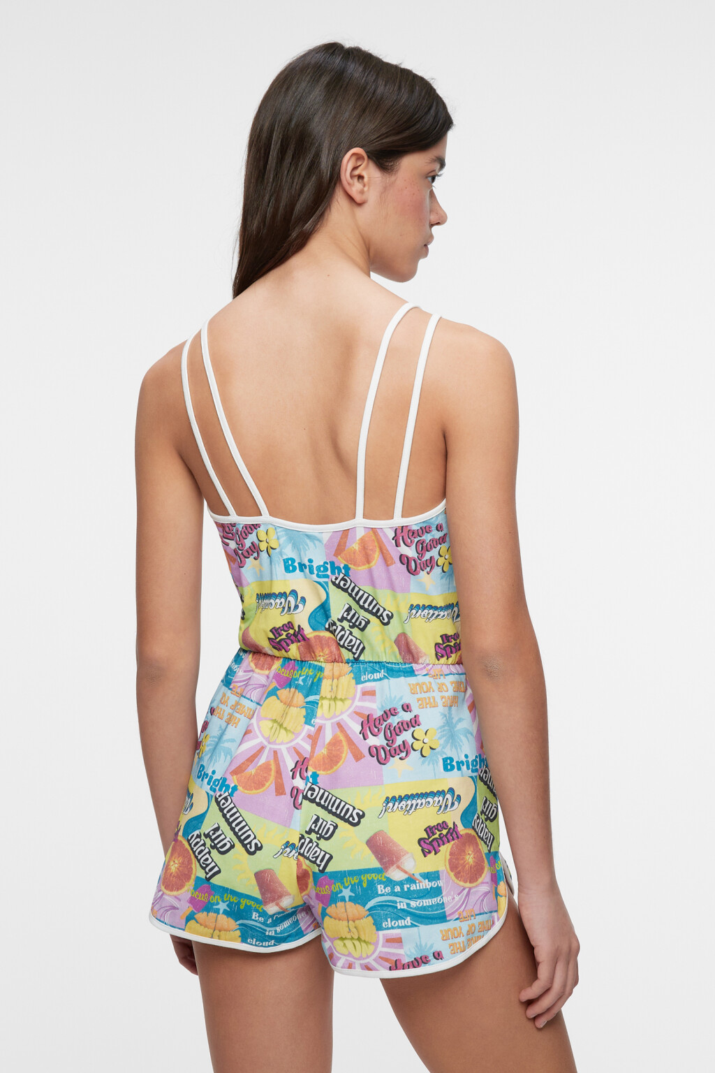 Комбинезон хлопковый на тонких бретелях с шортами - цвет мультиколор - 4